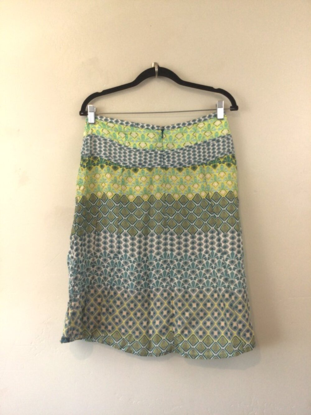 Prana Blue Green White Print Midi Thin Skirt Size 2 - Picture 3 of 4